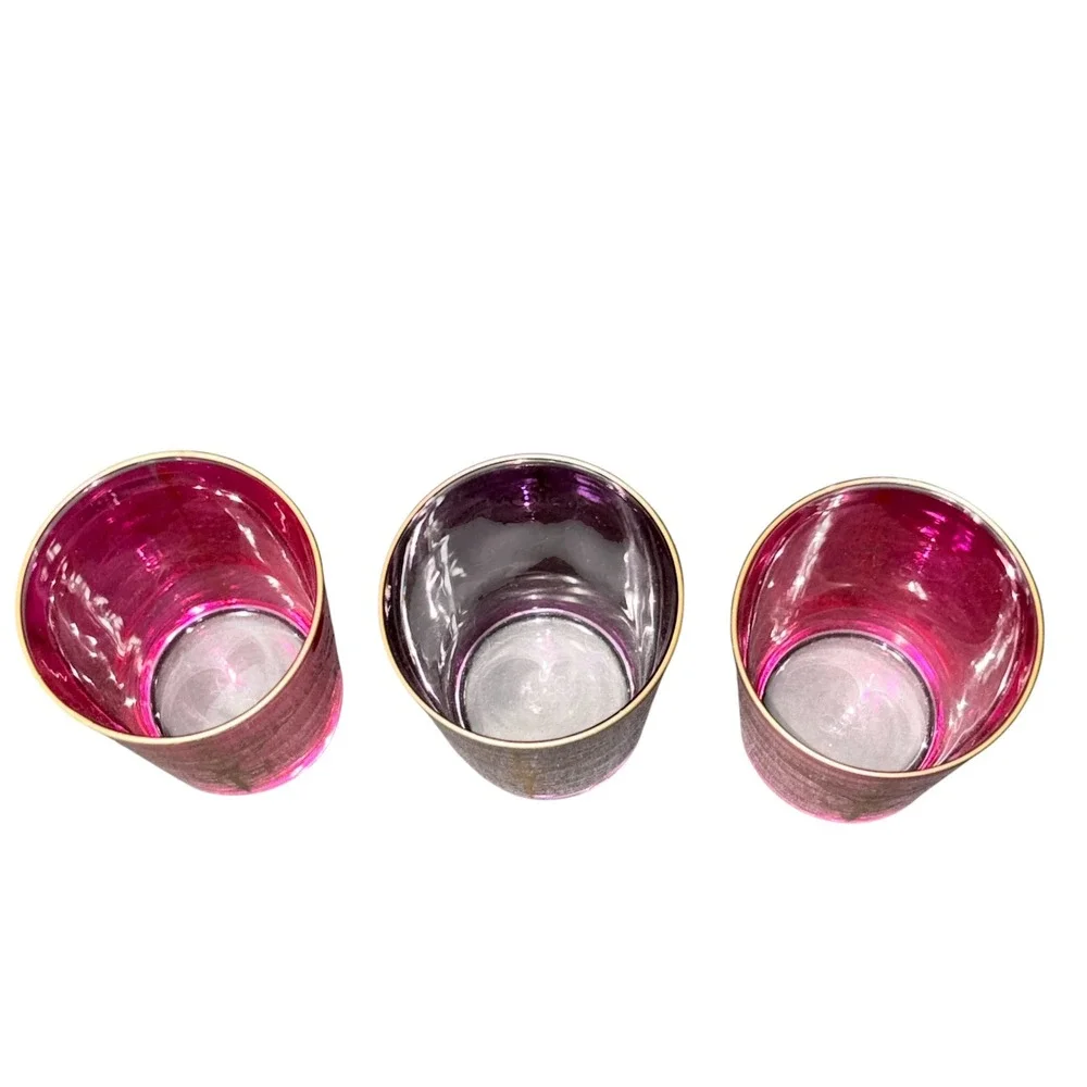 3 ARC Moroccan Tea Glasses Pink Purple Gold Filigree Ornate Boho Tumblers 4